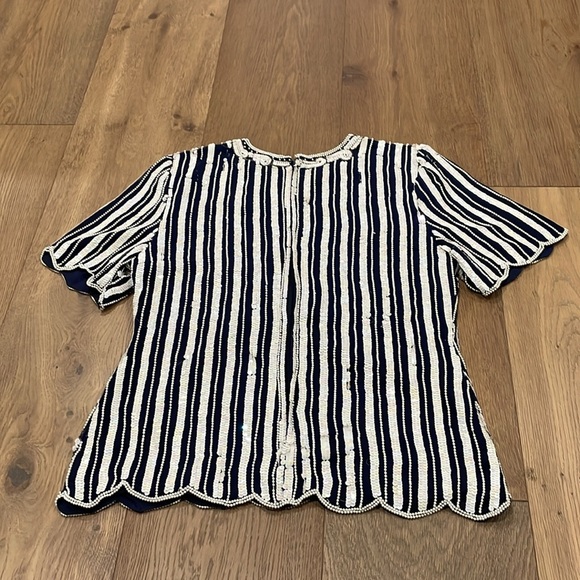 Vintage Lawrence Kazan Beautiful Beaded Sequin Blouse Top Shirt Silk Size L - Picture 6 of 13